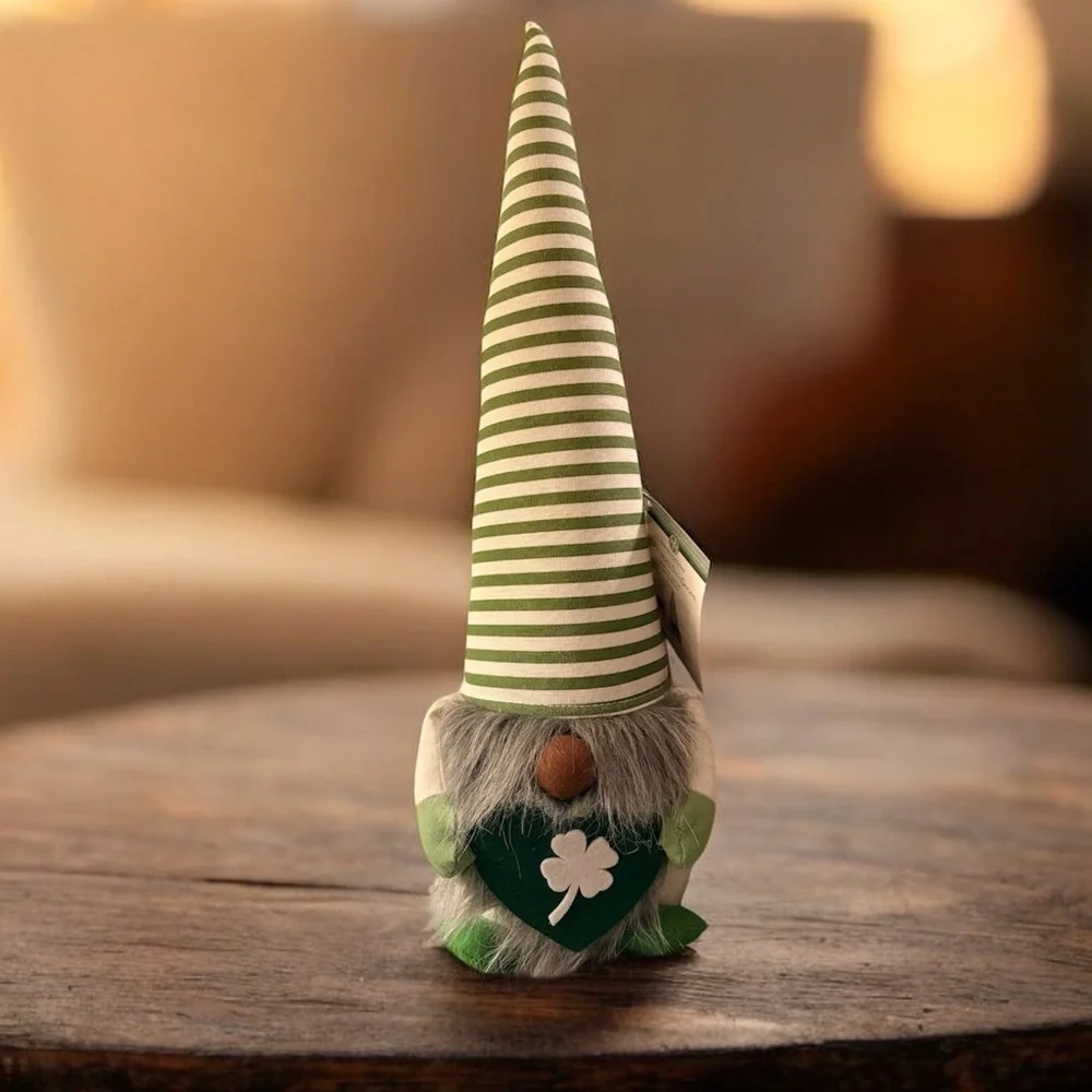 NWT Huntington Home 20” St Patrick’s Day Green and Cream Striped Gnome Plush